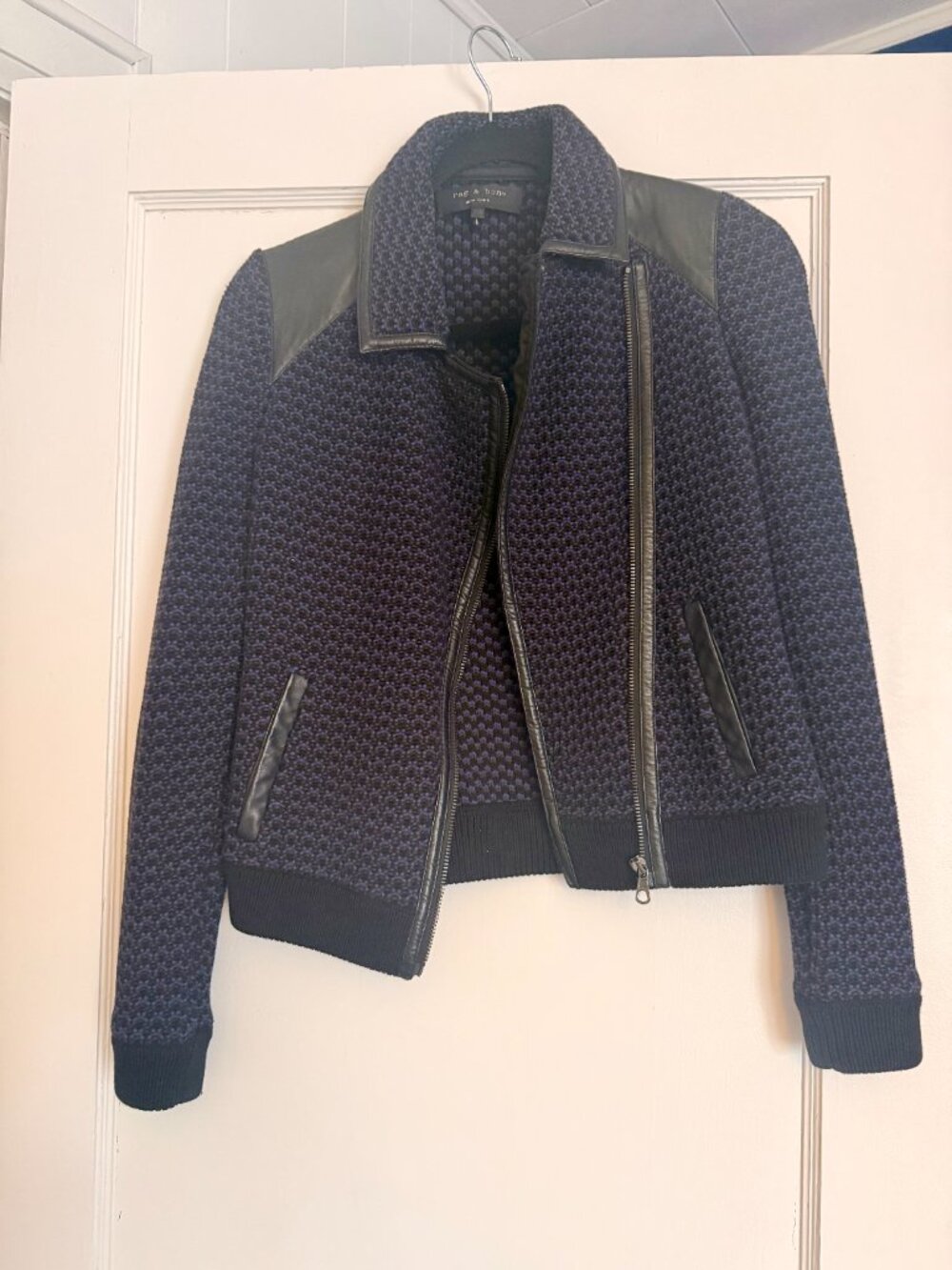 Rag & Bone Melinda Knit Bouclé Wool Leather Moto Jacket Size XS - Picture 4 of 7